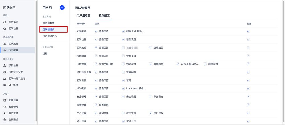 团队成员权限配置