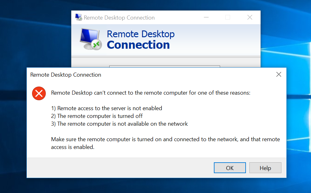 microsoft remote desktop connection fail