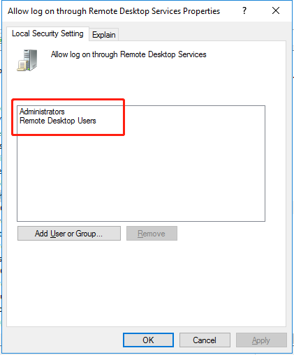 Allow log on through Remote Desktop Services